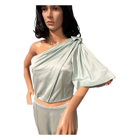 NWT AMUR April top one shoulder drape & matching pants green size Small - Picture 10 of 12